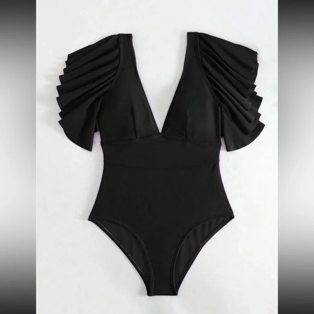 Low hang shoulder, one piece bathing suit/bodysuit